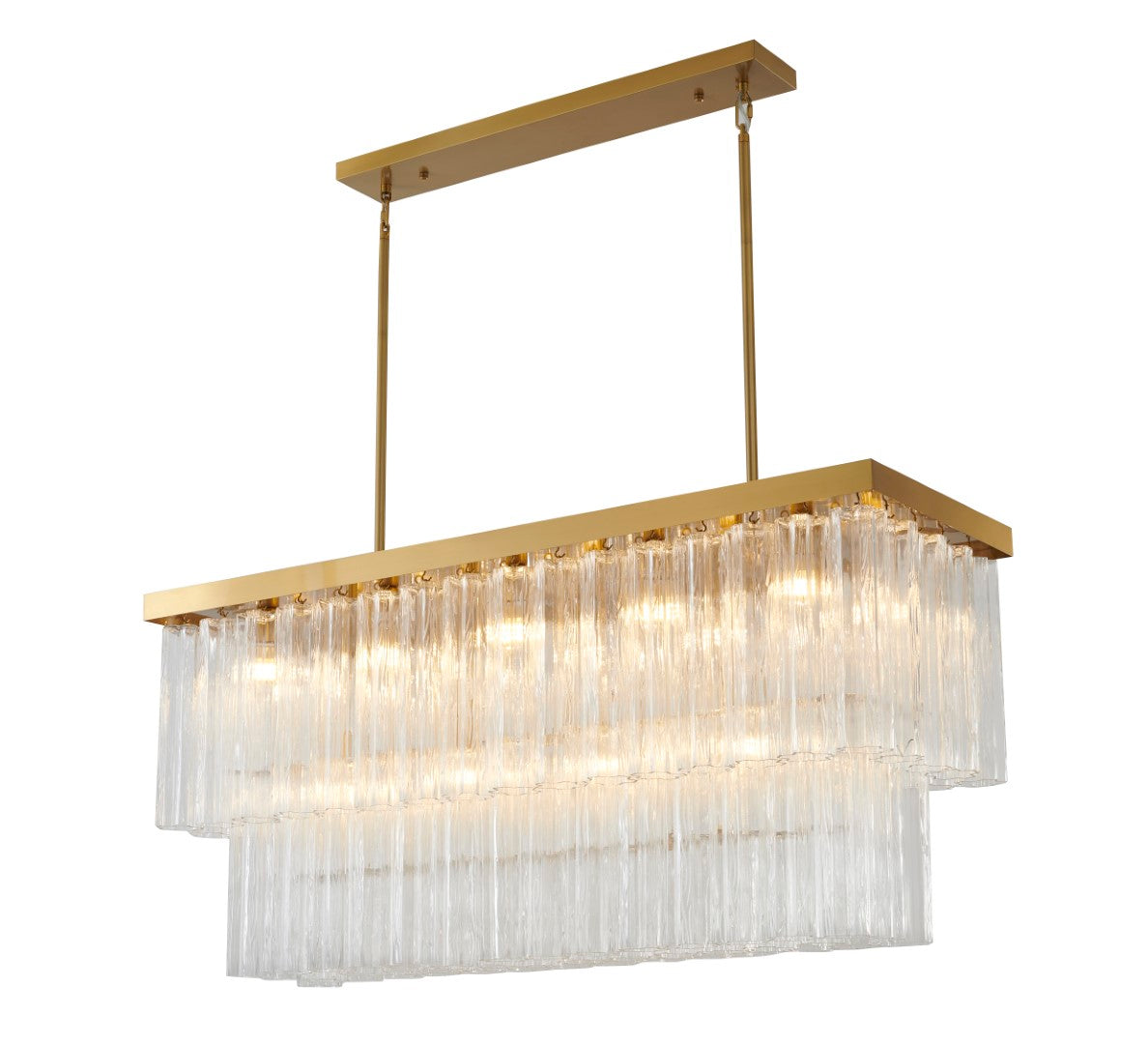 Bethel Satin Brass Chandelier - Stunning Metal & Glass Design with Adjustable Rod for Any Ceiling Height