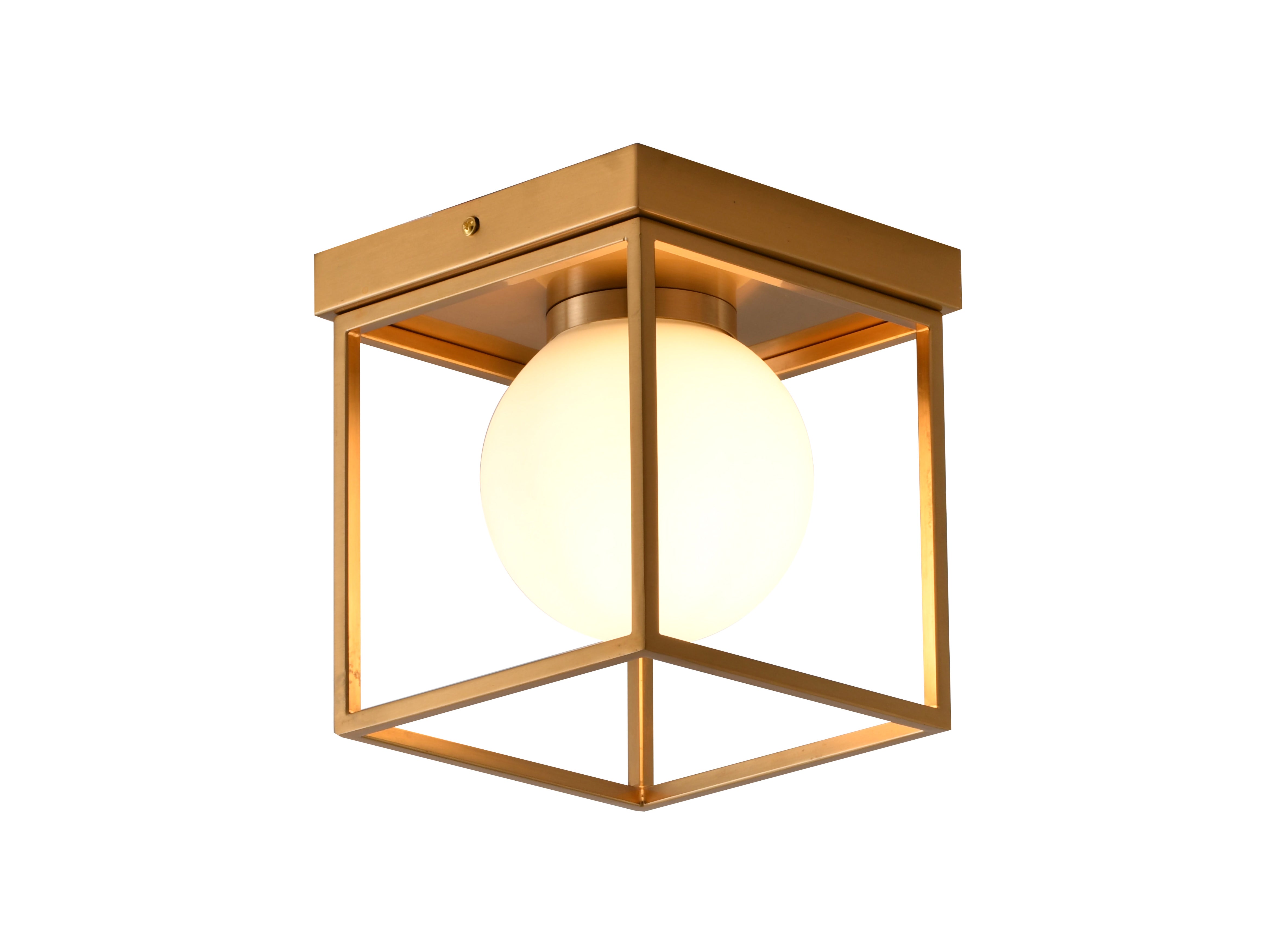 Elegant Bethel Brass Semi - Flush Mount Lighting Fixture with a Stunning White Glass Shade and a Durable Metal Frame Design